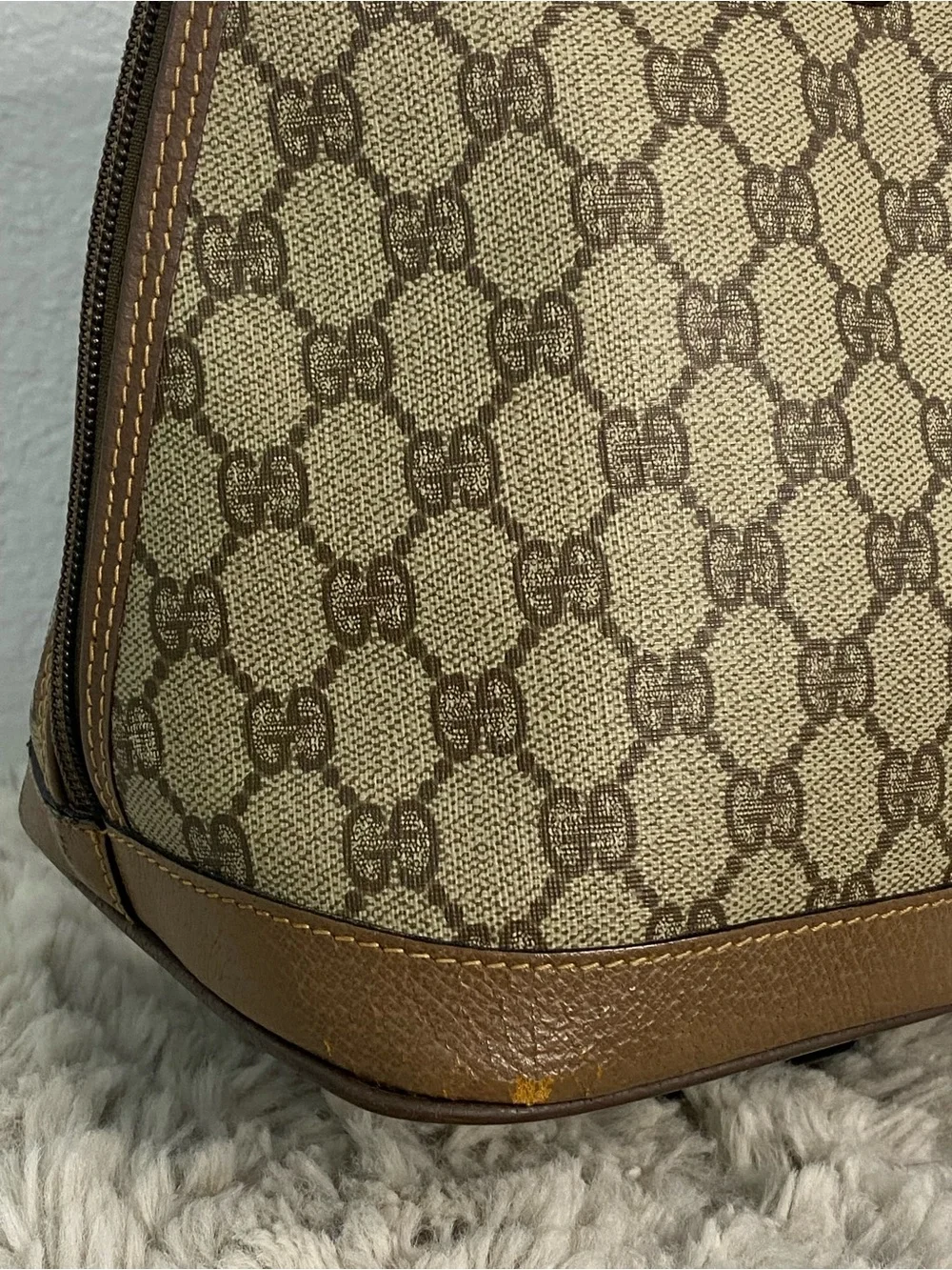 Gucci Tan & Beige GG Canvas Satchel with Gold Hardware